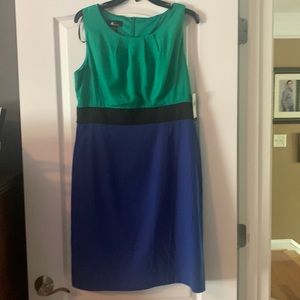 Green, blue, & black color block sleeveless dress